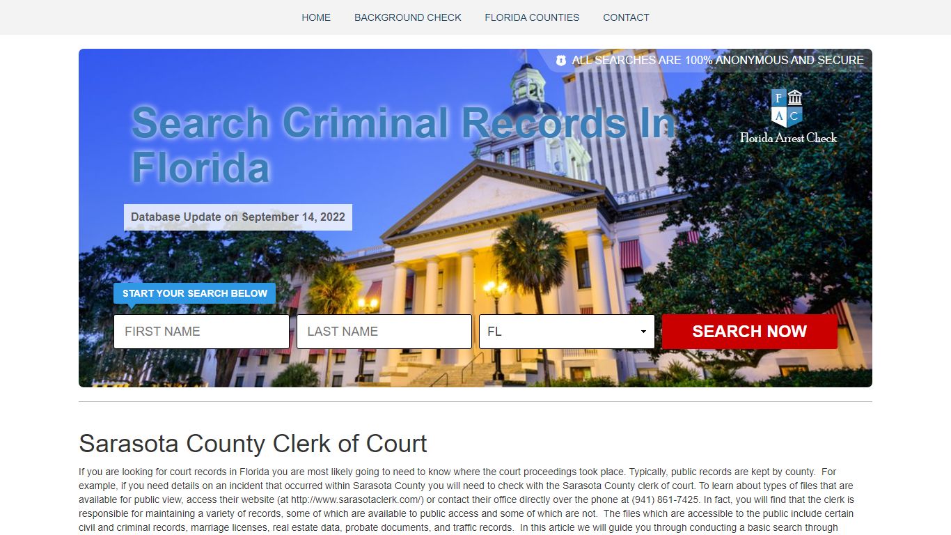 Sarasota County Clerk of Court - flarrestscheck.org